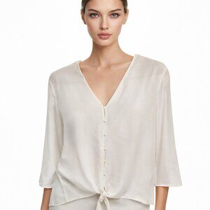 NEW Kancystore Tie-Front Blouse Ivory Size Medium